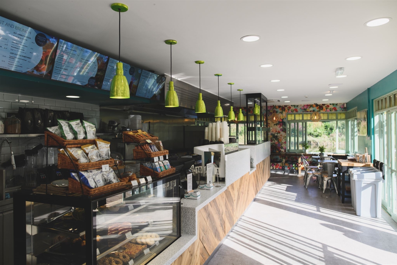 New Regent's Park café  interior till counter spaces with tables