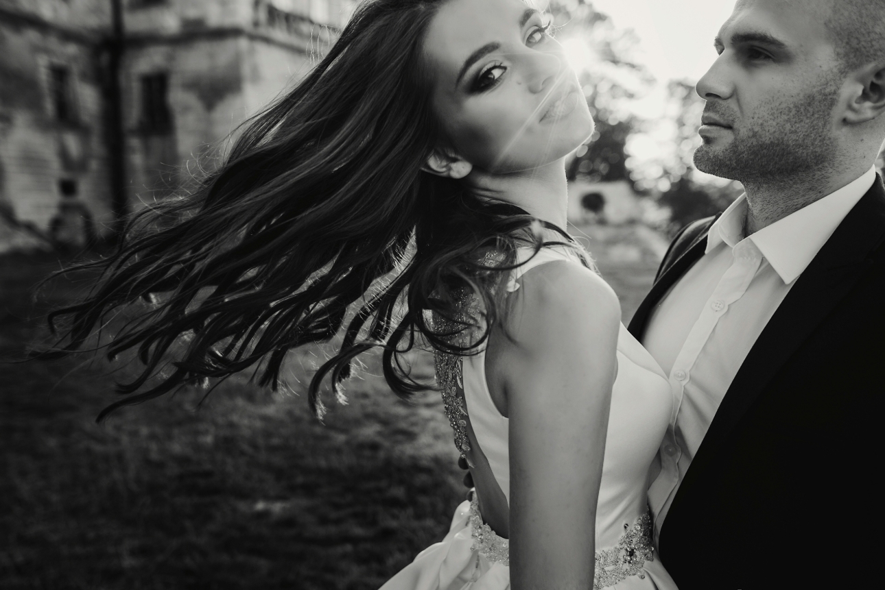 bride and groom on wedding day  