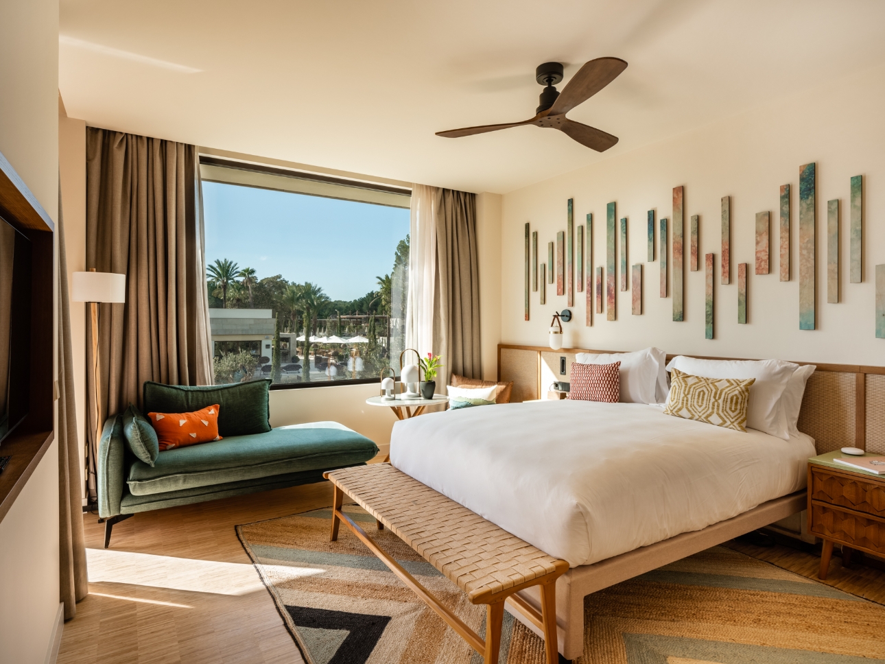 double room, with modern amenities, tranquil neutral decor