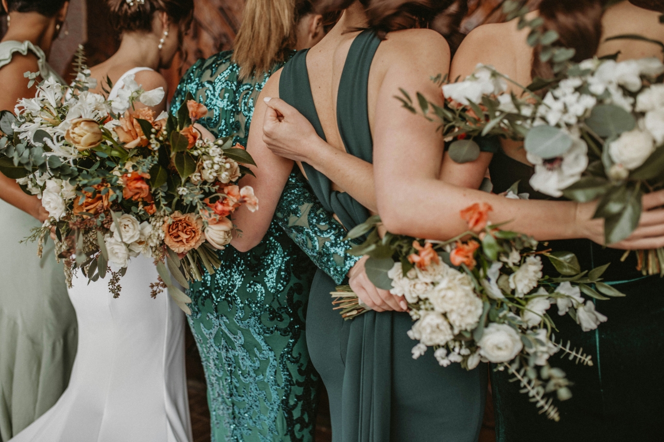 bride and bridesmaids on wedding day