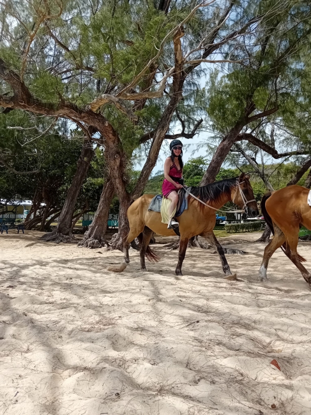 Editor Claire on a horse on the beach