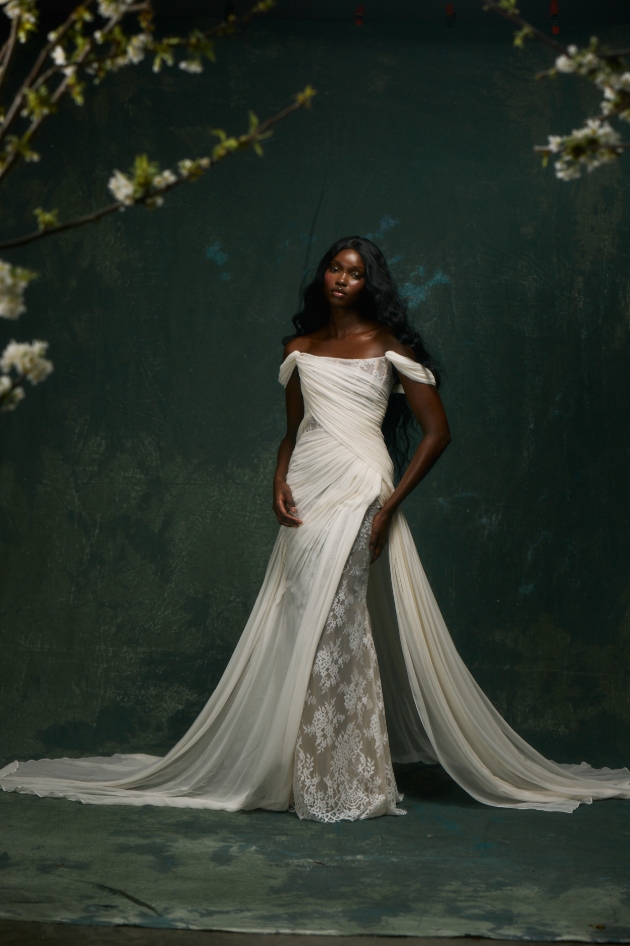 white French Chantilly lace gown